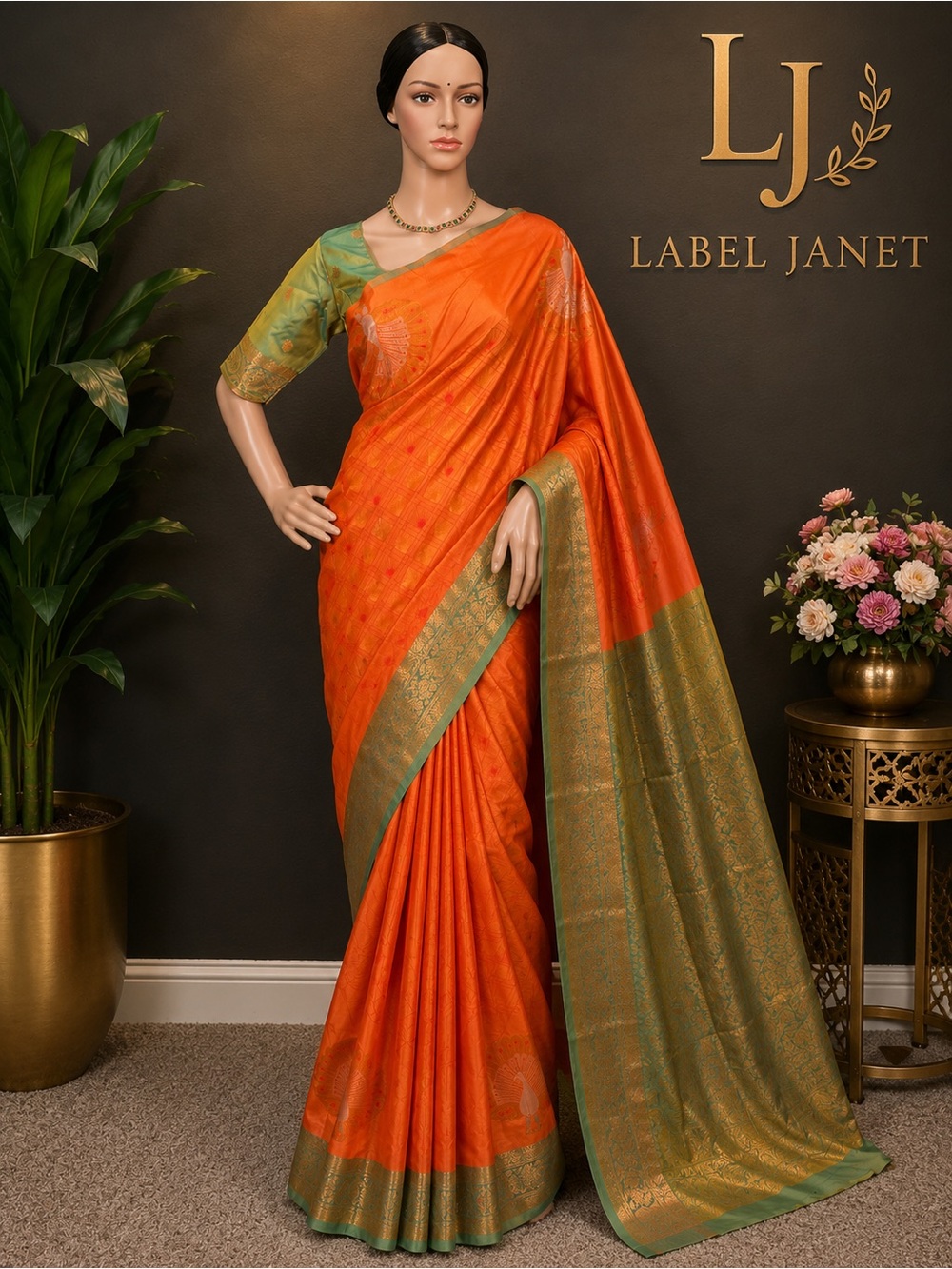 Brand new,orange soft silk saree with stitched blouse